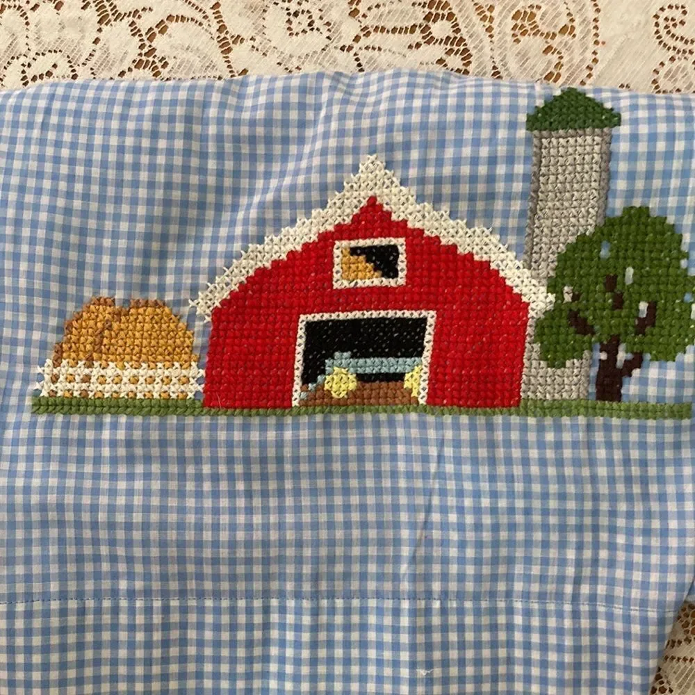 Handmade Cross Stitch Gingham Country Grannycore Apron